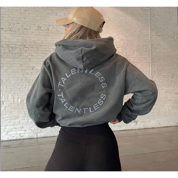 TALENTLESS-MENS HOODIE - CIRCLE LOGO EMBROIDERED(STEEL GREY) SIZE M - Picture 6 of 8